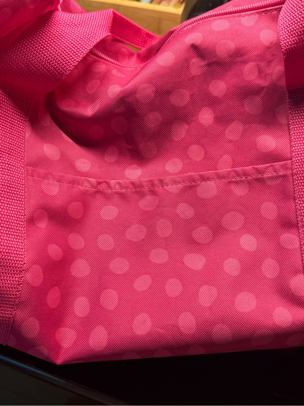 thirty-one Hot Pink Polka Dot Tote/gym Bag w/handles, no shoulder strap - Picture 3 of 11